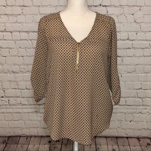 Tan/Navy High-Low Top, Gold Zip Front, sz Lg